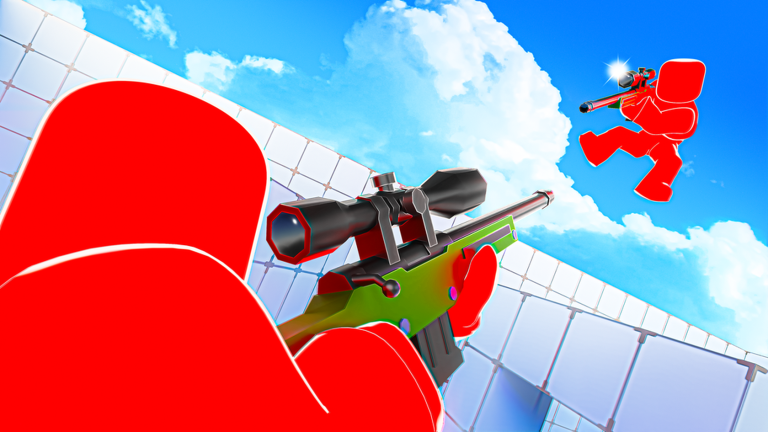 RIVALS player aiming down a sniper scope toward an opponent
